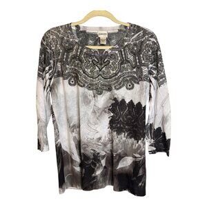 Chico's Blouse Women's Size Large Sequins‎ 3/4 sleeves lightweight Chico's 2